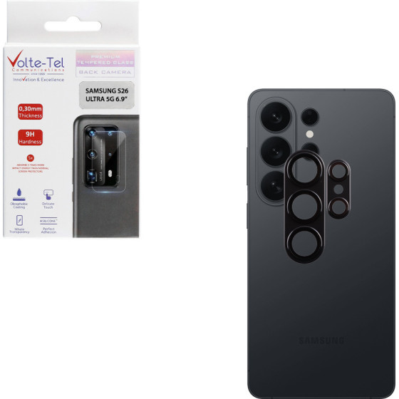 Volte-Tel Camera Glass Cover Samsung S26 Ultra 5G 6.9'' 9H 0.30MM 3D Ar ALUMINIUM-Electroplating Frame BLACK