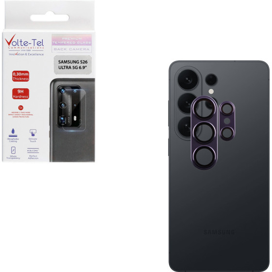 Volte-Tel Camera Glass Cover Samsung S26 Ultra 5G 6.9'' 9H 0.30MM 3D Ar ALUMINIUM-Electroplating Frame PURPLE