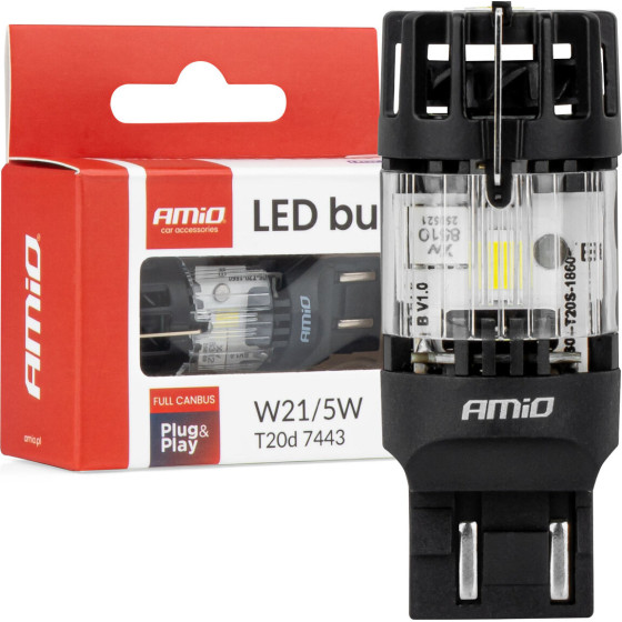 AMiO - Led Csp T20D W21/5W 7443 ������� 12V 66W 4800lm 6500K Full Canbus ��� ���� & ����� ������ ��� - 1 ���. (04687/AM) - (04687)