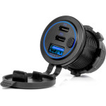 AMiO - ��������� �������� 12/24V 2xUSB-C + Usb QC3.0 ��� ������ ������� & ������ ����� �� Led - 1 ���. (04596/AM) - (04596)