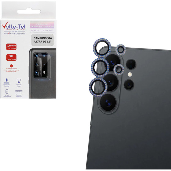 Volte-Tel Camera Glass Cover Samsung S26 Ultra 5G 6.9'' 9H 0.33MM Easy Application With Strass Navy BLUE - (5205308415814)