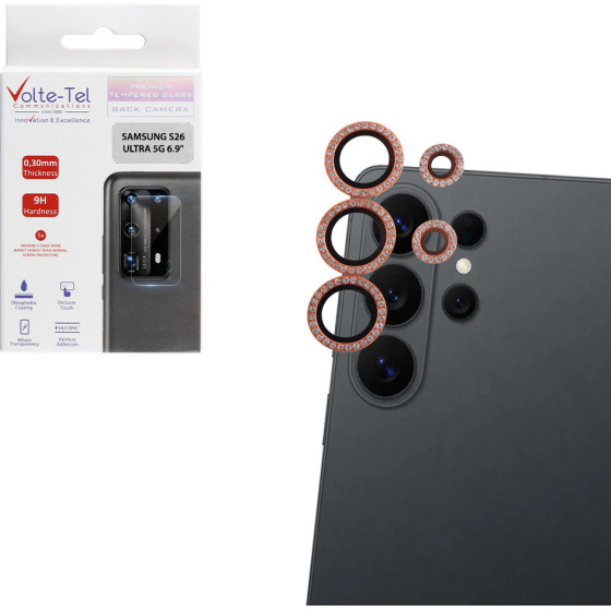 Volte-Tel Camera Glass Cover Samsung S26 Ultra 5G 6.9'' 9H 0.33MM Easy Application With Strass ORANGE - (5205308415791)