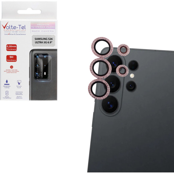 Volte-Tel Camera Glass Cover Samsung S26 Ultra 5G 6.9'' 9H 0.33MM Easy Application With Strass PINK - (5205308415906)