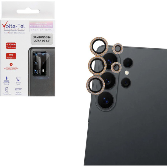 Volte-Tel Camera Glass Cover Samsung S26 Ultra 5G 6.9'' 9H 0.33MM Easy Application With Strass Light GOLD - (5205308415845)
