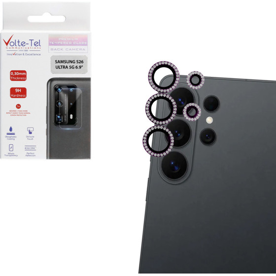 Volte-Tel Camera Glass Cover Samsung S26 Ultra 5G 6.9'' 9H 0.33MM Easy Application With Strass Dark PURPLE - (5205308415852)
