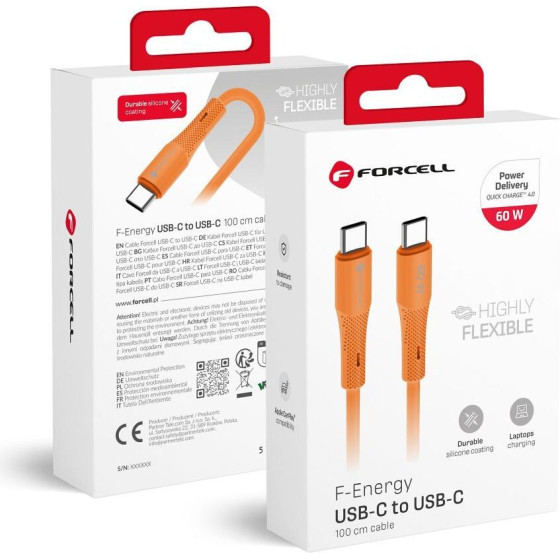 FORCELL Cable Usb C To Usb C F-Energy QC4.0 Pd 3A 60W Silicone 1 m C344 orange