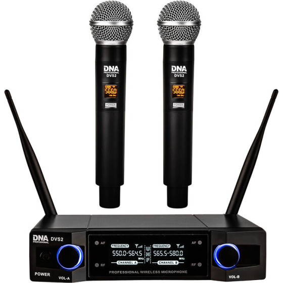 DNA PROFESSIONAL - wireless microphone, 2 handheld transmitters + base unit (560-590 MHz) - (DVS2)