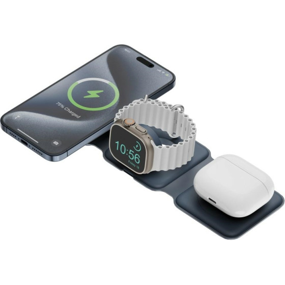 ENERGEA Bazic Gomag Trio Plus Compact Foldable 3-in-1 Wireless Charger 15W Fast Charging Navy Blue - (GM-TRIOPLUS-BLU)