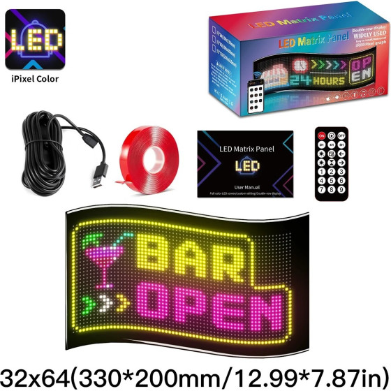 GloboStar Matrix �������� ��������� ������� �������� 33x20cm P4.5 64x32 Pixel Led 10W Ac 220-240V ��������� IP65 ��������� Rgb - Bluetooth Control ���� Ipixel App - �33 x �0.4 x �20cm - 2 ������ ������� - (GLB-106-0008)
