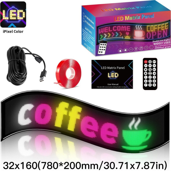 GloboStar Matrix �������� ��������� ������� �������� 78x20cm P4.5 160x32 Pixel Led 20W Ac 220-240V ��������� IP65 ��������� Rgb - Bluetooth Control ���� Ipixel App - �78 x �0.4 x �20cm - 2 ������ ������� - (GLB-106-0010)