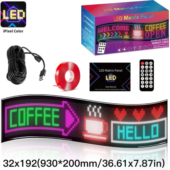 GloboStar Matrix �������� ��������� ������� �������� 93x20cm P4.5 192x32 Pixel Led 20W Ac 220-240V ��������� IP65 ��������� Rgb - Bluetooth Control ���� Ipixel App - �93 x �0.4 x �20cm - 2 ������ ������� - (GLB-106-0011)