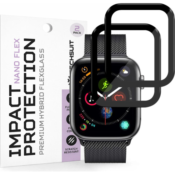 Techsuit - Nano Flex (2 pack) - Apple Watch 4 / 5 /6 / Se / Se 2 / Se 3 44mm - Black