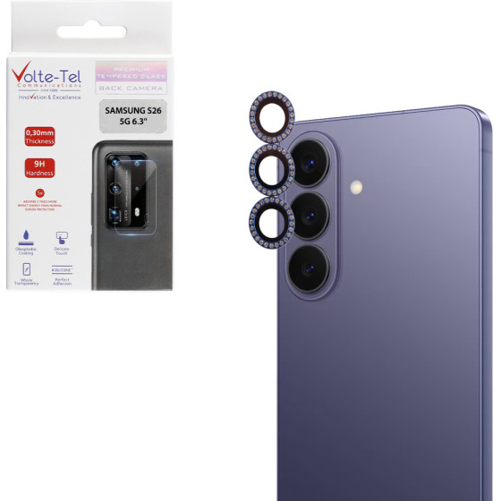 Volte-Tel Camera Glass Cover Samsung S26 5G 6.3'' 9H 0.33MM Easy Application With Strass Navy BLUE