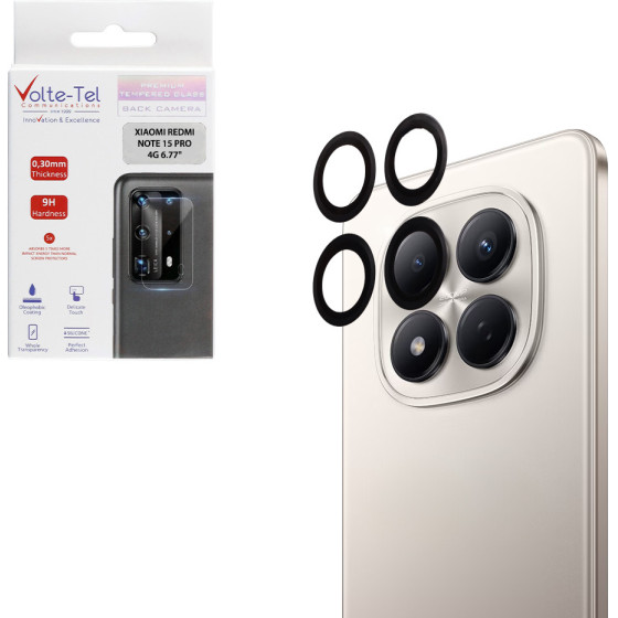 Volte-Tel Camera Glass Cover Xiaomi Redmi Note 15 Pro 4G 6.77'' 9H 0.30MM Easy Application BLACK
