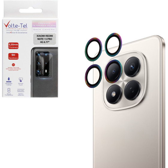Volte-Tel Camera Glass Cover Xiaomi Redmi Note 15 Pro 4G 6.77'' 9H 0.30MM Easy Application RAINBOW