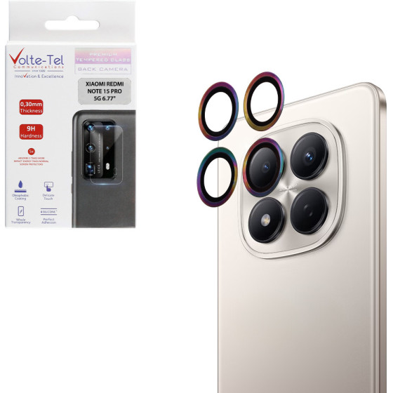 Volte-Tel Camera Glass Cover Xiaomi Redmi Note 15 Pro 5G 6.77'' 9H 0.30MM Easy Application RAINBOW