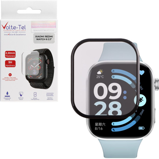 Volte-Tel Tempered Plexi Glass Xiaomi Redmi Watch 6 2.1'' 3D Edge 0.30mm Full Glue Full Cover BLACK