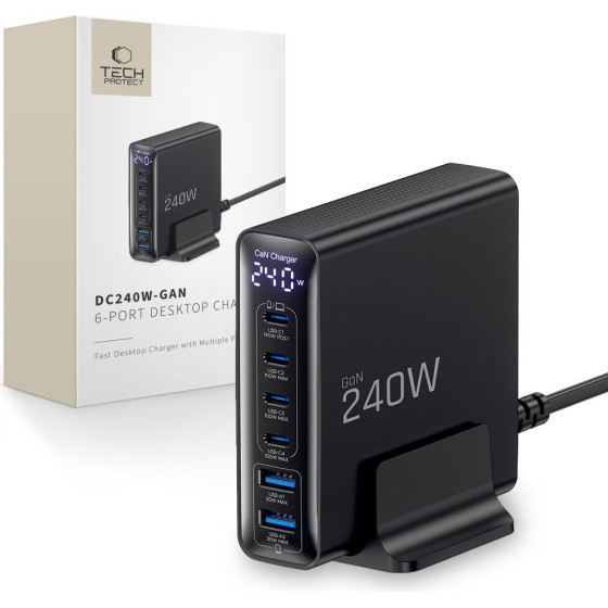 Tech-Protect DC240W-Gan 6-Port Desktop Charger Pd 240W / QC3.0 BLACK