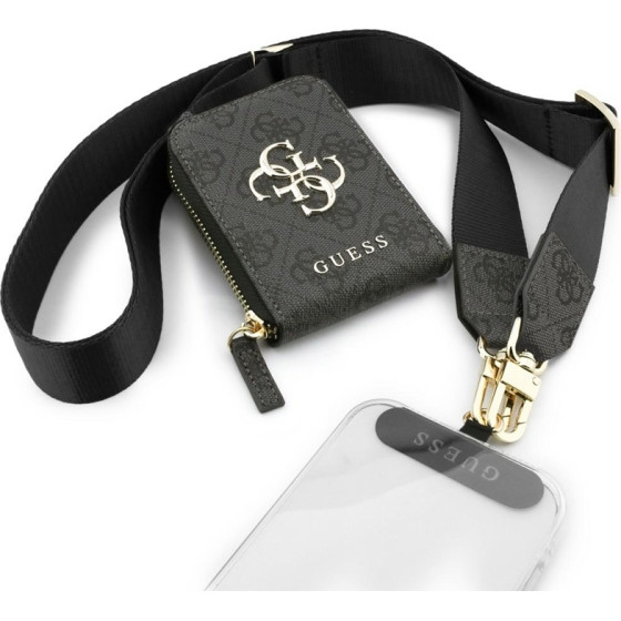 Guess 4G Metal Logo Universal Crossbody Phone Strap Small Purse - Lanyard/Shoulder Strap With Phone Wallet (Black) - (GUUCNKP4DGMK)