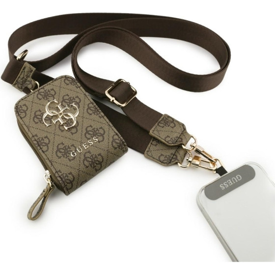 Guess 4G Metal Logo Universal Crossbody Phone Strap Small Purse - Lanyard/Shoulder Strap With Phone Wallet (Brown) - (GUUCNKP4DGMW)