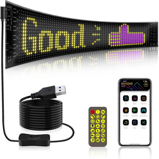 GloboStar Matrix �������� ��������� ������� �������� 37.4x9.2cm P5 64x16 Pixel Led 10W Dc 5V 2A �� Usb 2.0 ��������� IP65 ��������� Rgb - Bluetooth Control ���� Ipixel App - �37.4 x �0.2 x �9.2cm - 2 ������ ������� - (GLB-106-0002)