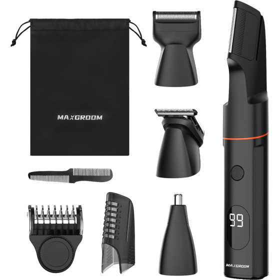 MAXGROOM LK-881 Multifunctional Trimmer With Replaceable Tips - Black M-LK881 - (Body Shaver Set M-LK881)