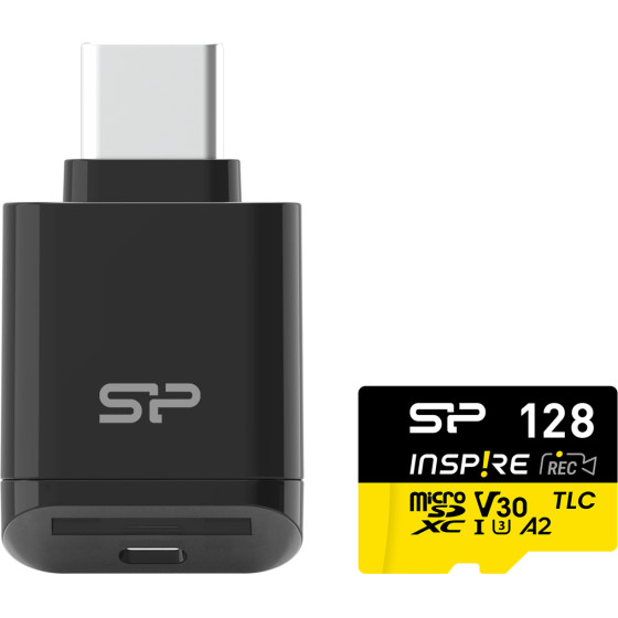 Silicon Power ����� ������ Microsdxc Inspire �� Card reader, 128GB, C10 UHS-I U3 V30 A2 - (SP128GBSTXLA2VC2)
