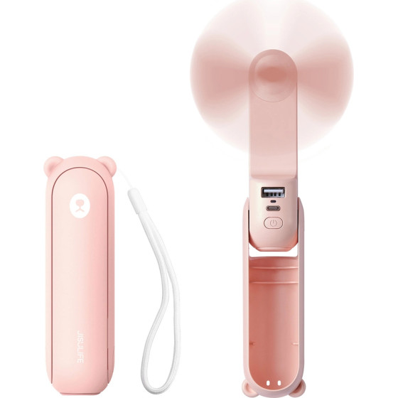 JisuLife Handheld Fan Life8 Plus Portable Usb Fan With Power Bank Function 4500mAh And Flashlight - Pink 6975061536741 - (Life8_plus_pink_new)