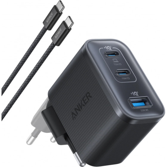Anker Wall Charger Nano, 70W, 3.5A, 1 x USB-A - 2 x USB-C, With USB-C Cable, Grey - (B121A311)