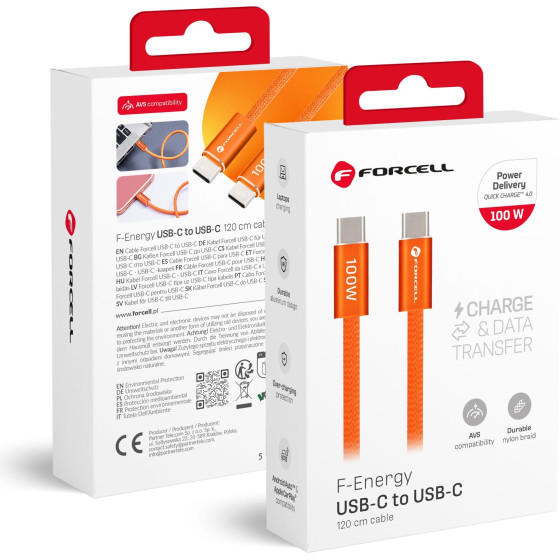FORCELL Cable Usb C To Usb C F-Energy QC4.0 Pd 5A 100W Cafule Color 1,2 m ACYH23 orange