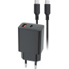 Setty USB-A + USB-C PD/Qc 30W Wall Charger Black + USB-C Cable 1m RLSK-AC-01 black