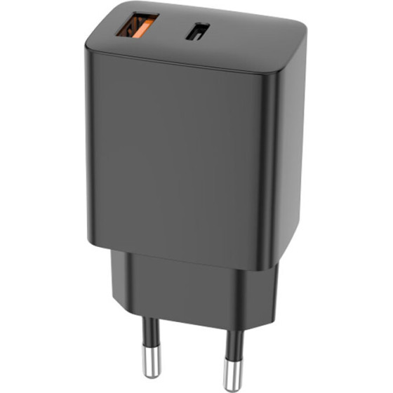 Setty USB-A + USB-C PD/Qc 30W Wall Charger Black + USB-C Cable 1m RLSK-AC-01 black