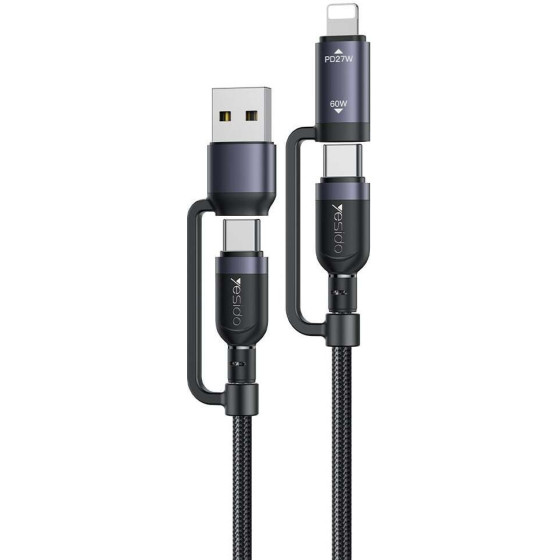 Yesido ������� CA200 Braided 4-��-1 Usb / Type-C / Lightning 60W 1m �����
