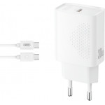 XO Design Wall Charger L162, 30W, 3A, 1 x USB-C, With USB-C Cable, White