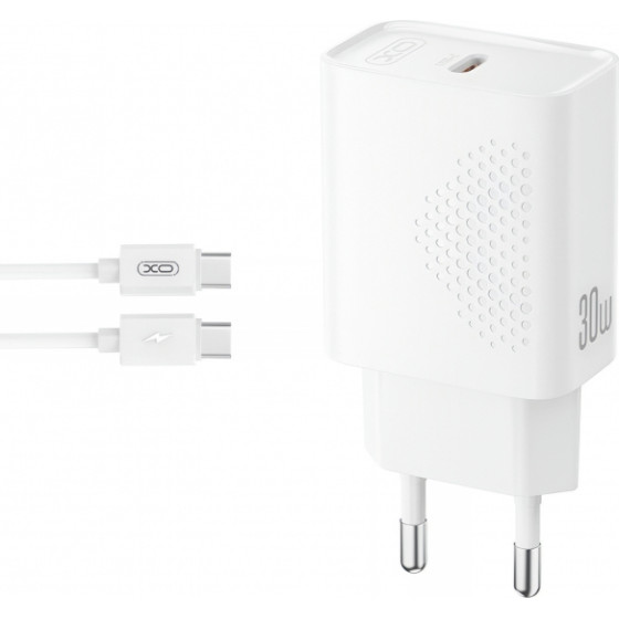XO Design Wall Charger L162, 30W, 3A, 1 x USB-C, With USB-C Cable, White