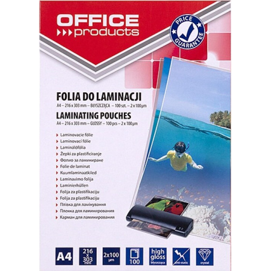 PBS Connect OFFICE PRODUCTS Laminating film, A4, 2x100 microns, glossy, 100 sheets, transparent - (20325425-90)