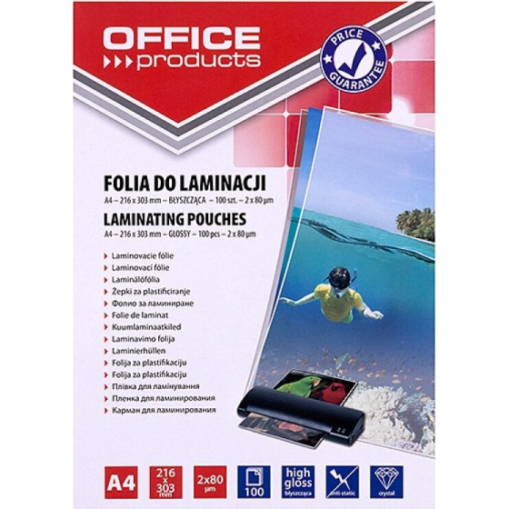 PBS Connect OFFICE PRODUCTS Laminating film, A4, 2x80 microns, glossy, 100 sheets, transparent - (20325415-90)
