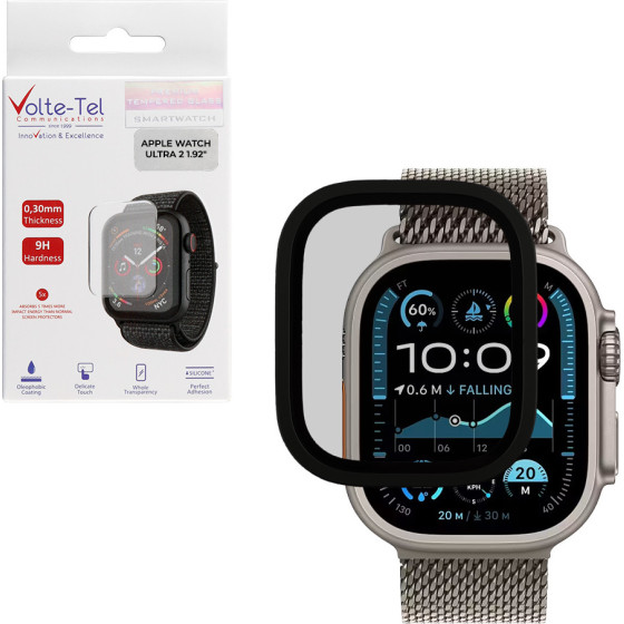 Volte-Tel Tempered Glass Apple Watch Ultra 2 49mm 3D Titanium 1.92'' 0.30mm Full Cover BLACK