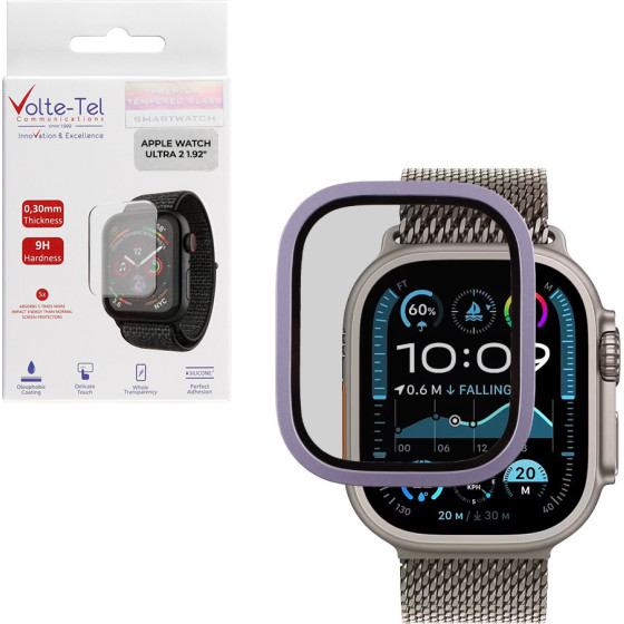 Volte-Tel Tempered Glass Apple Watch Ultra 2 49mm 3D Titanium 1.92'' 0.30mm Full Cover Light PURPLE