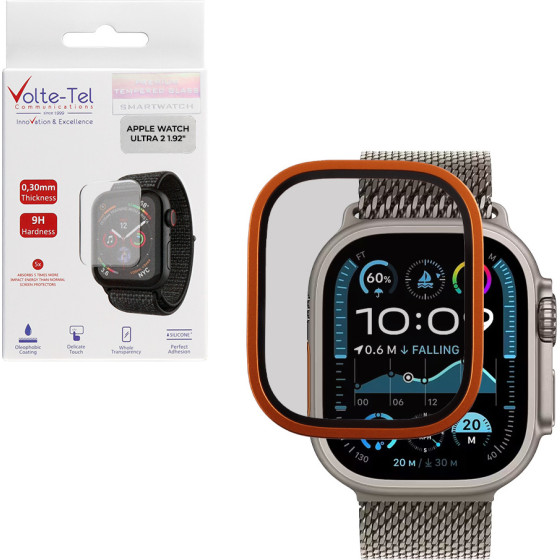 Volte-Tel Tempered Glass Apple Watch Ultra 2 49mm 3D Titanium 1.92'' 0.30mm Full Cover ORANGE