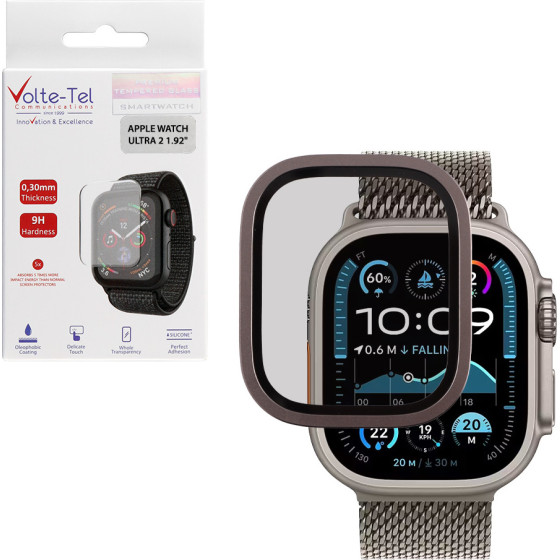 Volte-Tel Tempered Glass Apple Watch Ultra 2 49mm 3D Titanium 1.92'' 0.30mm Full Cover TITANIUM-BLACK