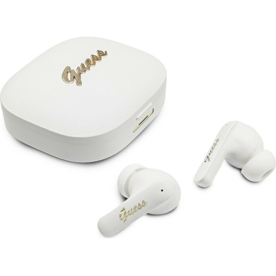 Guess - Wireless Earbuds Script Metal Logo - Bluetooth V5.4, TWS, With Microphone, Type-C, 400mAh - White - (GUTWSX45PGSH)