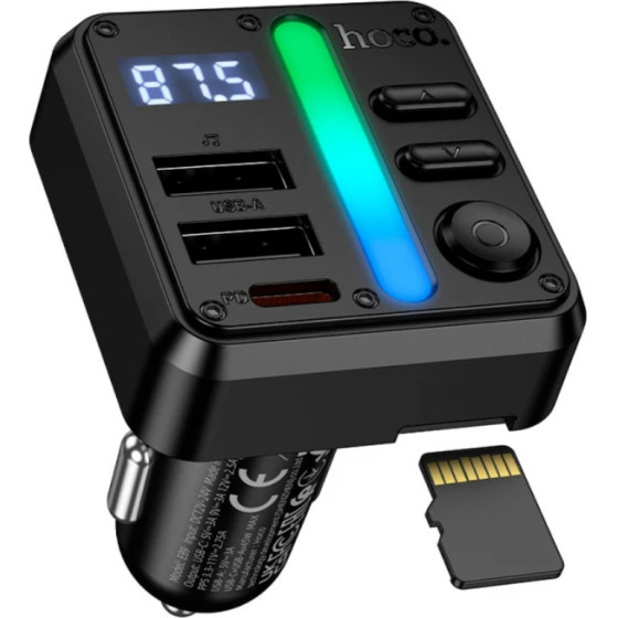 Hoco Bluetooth Fm Transmitter 45W �� 2xUSB-A ��� 1xUSB-C PD30W Bt v5.4 ����������� ����������� �������� ��� Usb � ����� Sd ��� �������� ������� - (E89 Libre)