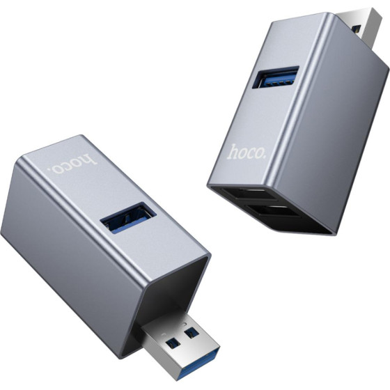 Hoco Hub 3-in-1 Usb �� 2xUSB2.0 ��� 1xUSB3.0 �������� ��� 5GBps Metal Grey - (HB54)