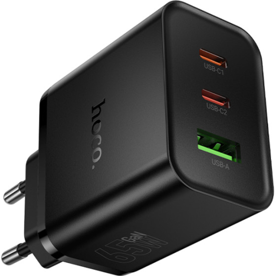Hoco ��������� �������� Gan 65W High Power Fast Charge �� 2xUSB-C ��� 1xUSB-A ������ - (N75 Grande)