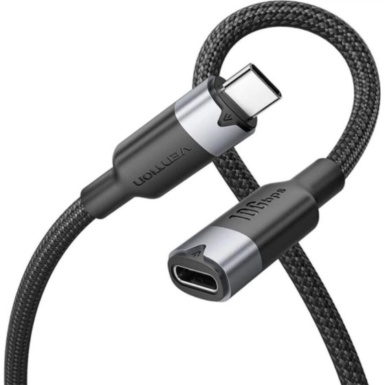 Vention Usb 3.2 Gen2 C Male To C Female 10GBps Extension Cable 1M Black Aluminum Alloy Type - (TRFBF)