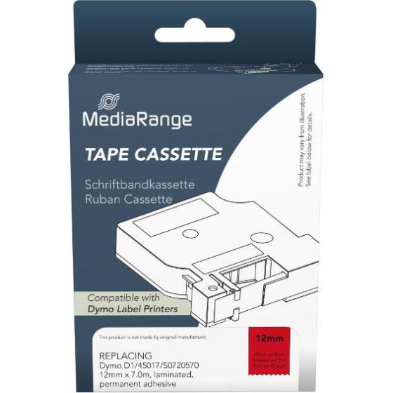 MediaRange �������� ������� ������ (Dymo(R) D1/45017/S0720570) 12mm, 7m, Laminated And Permanent Adhesive, Black On Red - (MRDY45017)
