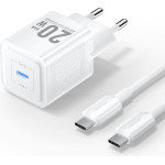 Vention 1-Port USB-C Gan Charger (20W) With USB-C To Lightning Cable (1M) EU-Plug White - (TZ-FEPW0-EU-02)
