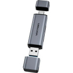 Vention 2-in-1 Usb 3.0 A+C Card Reader(SD+TF) Gray Dual Drive Letter Aluminum Alloy Type - (CLLH0)