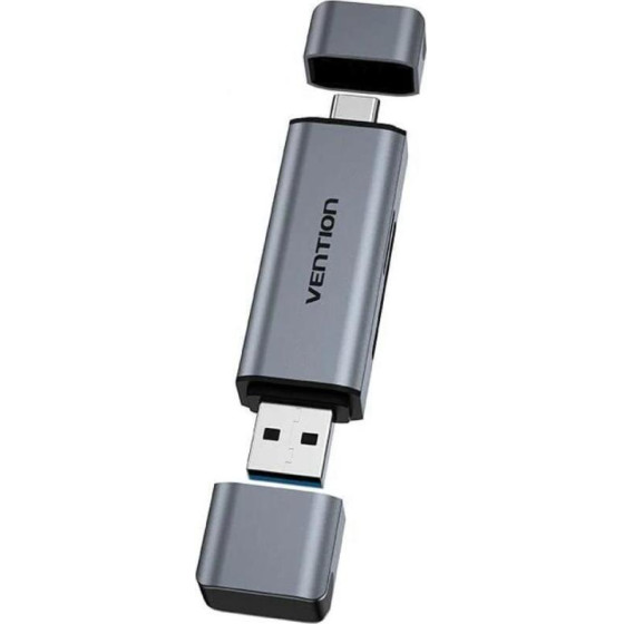 Vention 2-in-1 Usb 3.0 A+C Card Reader(SD+TF) Gray Dual Drive Letter Aluminum Alloy Type - (CLLH0)